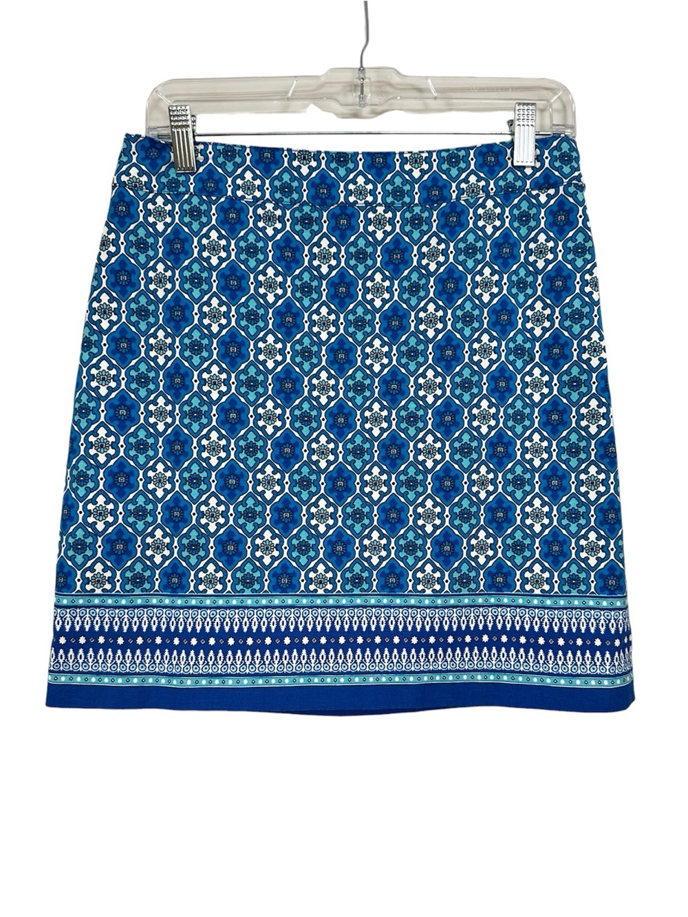 Talbots Skirt Blue White Mosaic Print Cotton Stretch Women’s Size 2